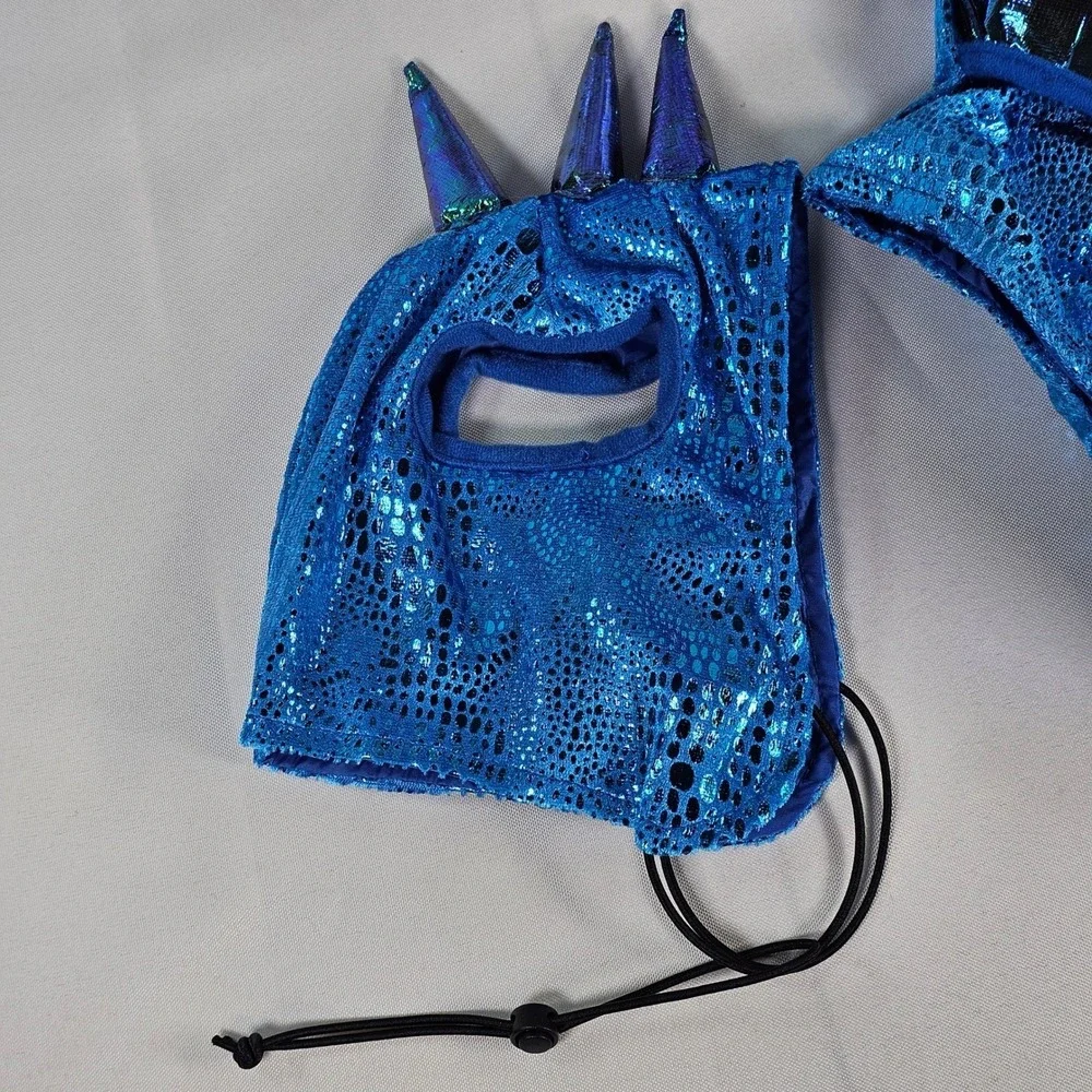 New Vibrant Life Halloween Dragon Costume Dog Medium Blue Metallic Wings 2pc Set